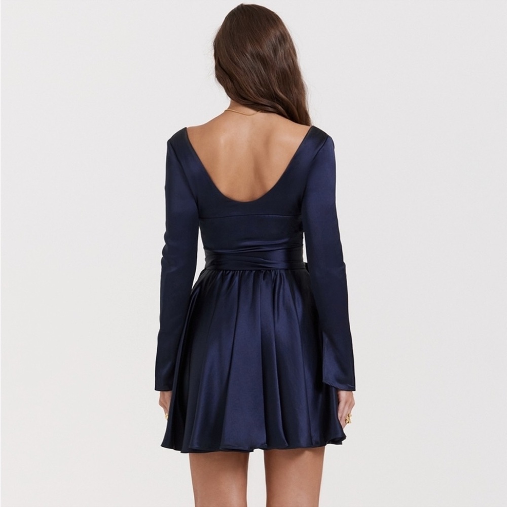 House of CB Dominique Crossover Strap Plunge Spruce Blue Mini Dress Size XS - Picture 5 of 8